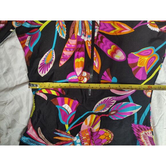 NWT Trina Turk Long Sleeve Zip-Up Paddle Suit Size S Neon Floral Style: 3691255 - Picture 8 of 11